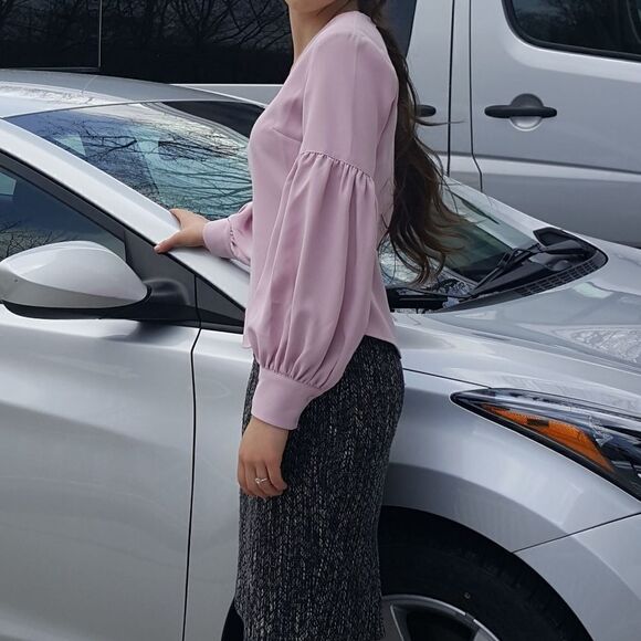 RACHEL Parcell Blush Pink Blouse Lantern Sleeves - Picture 7 of 9